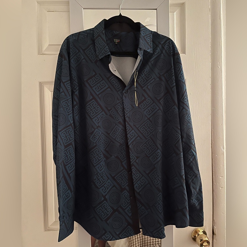 Men's Navy Geometric Dress Shirt